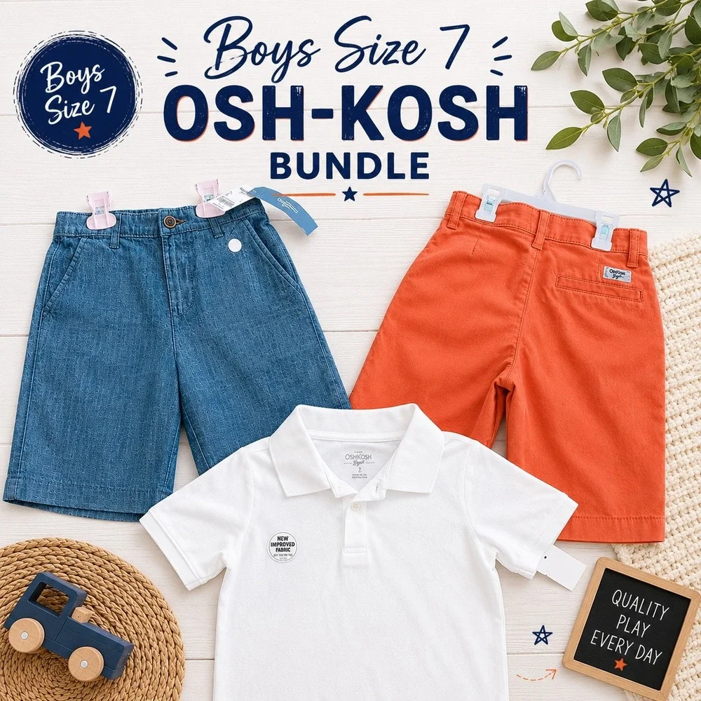 OshKosh 3pc Bundle Boys Size 7 NWT Polo Shirt Chino‎ Shorts Summer Vacation